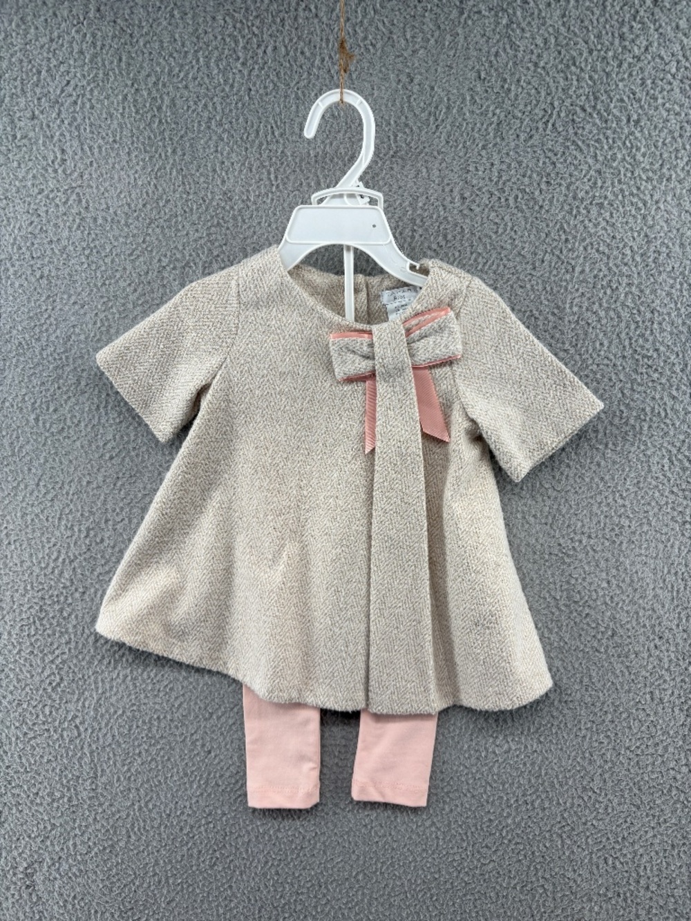 Tahari Baby 18M Herringbone Metallic Bow Dress Legging Set